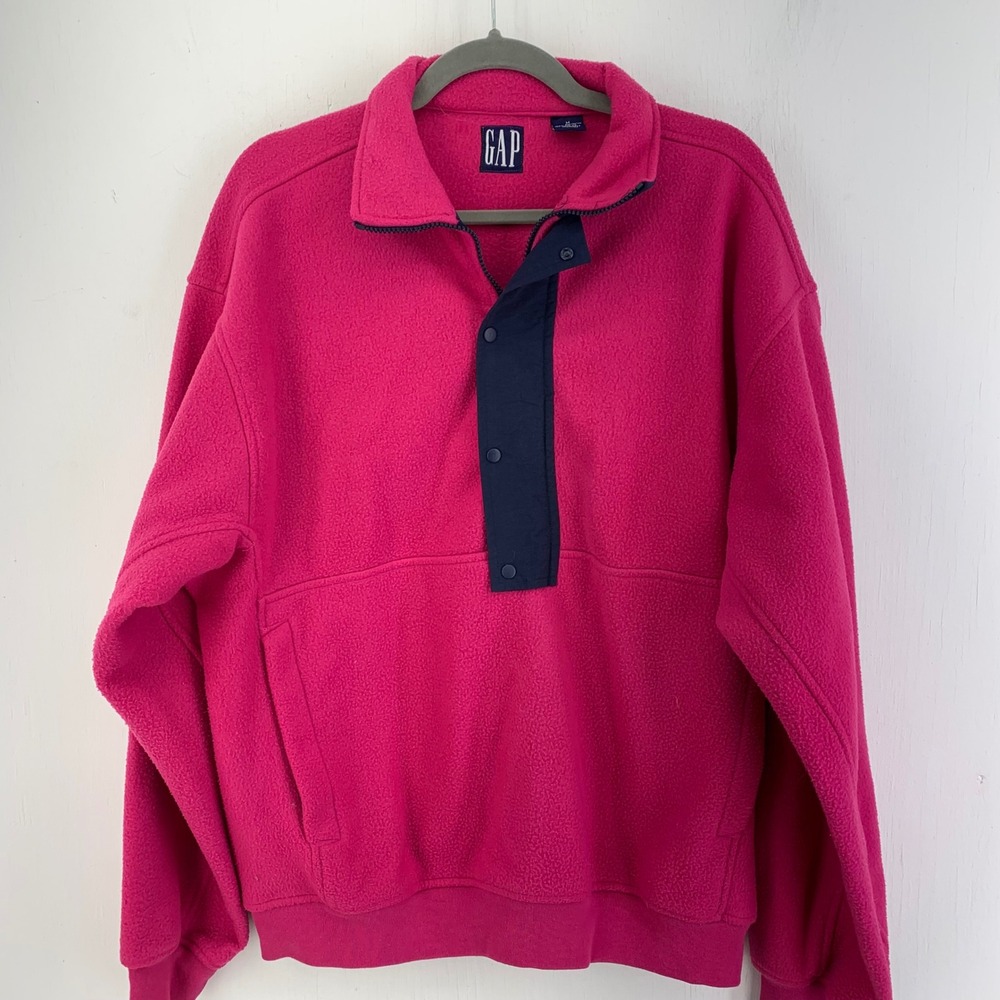 Vintage 90s Gap Womens Medium T-Snap Fleece Pullover Pink Preppy Granolagirl